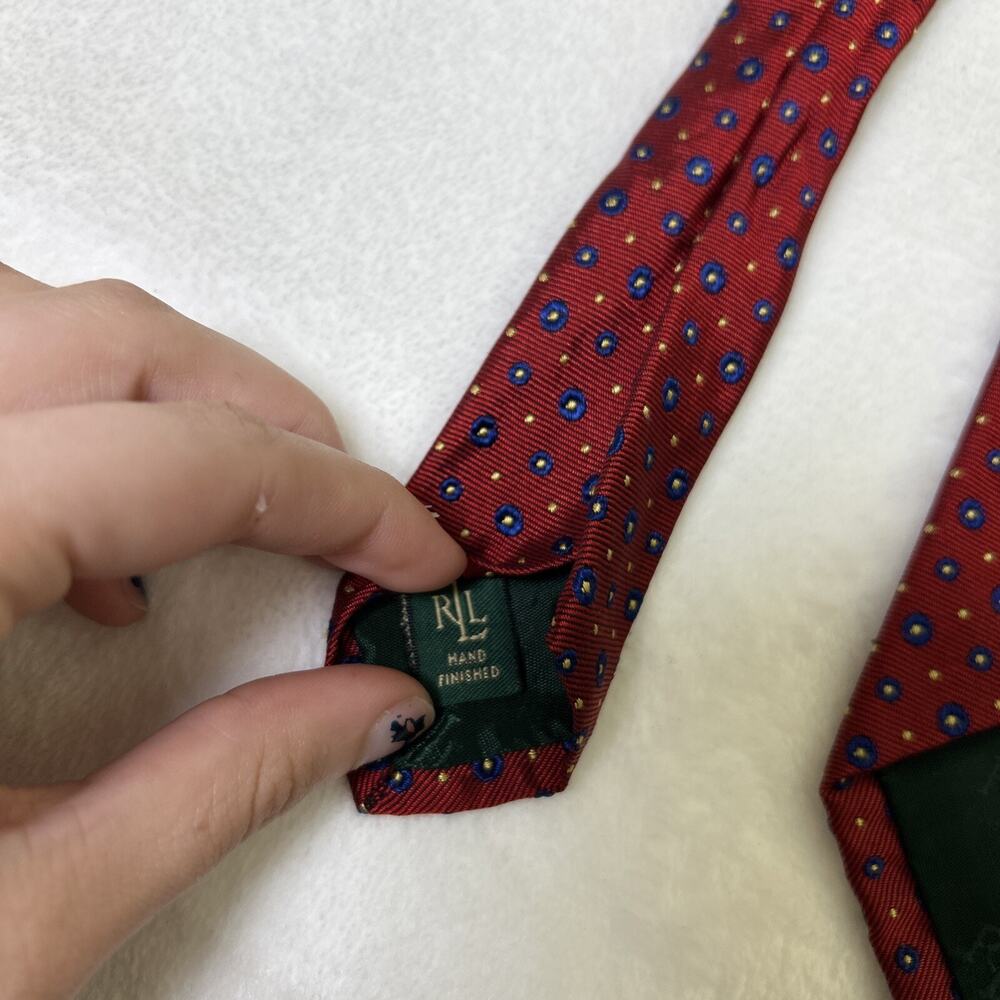 Lauren Ralph Lauren Men's Red Geometric Silk Neck Tie Blue/Ylw Dots Circles USA - Picture 7 of 7
